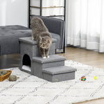 3 Step Dog Steps For Bed W/ Cat House Storage Boxes For Sofa Grey
