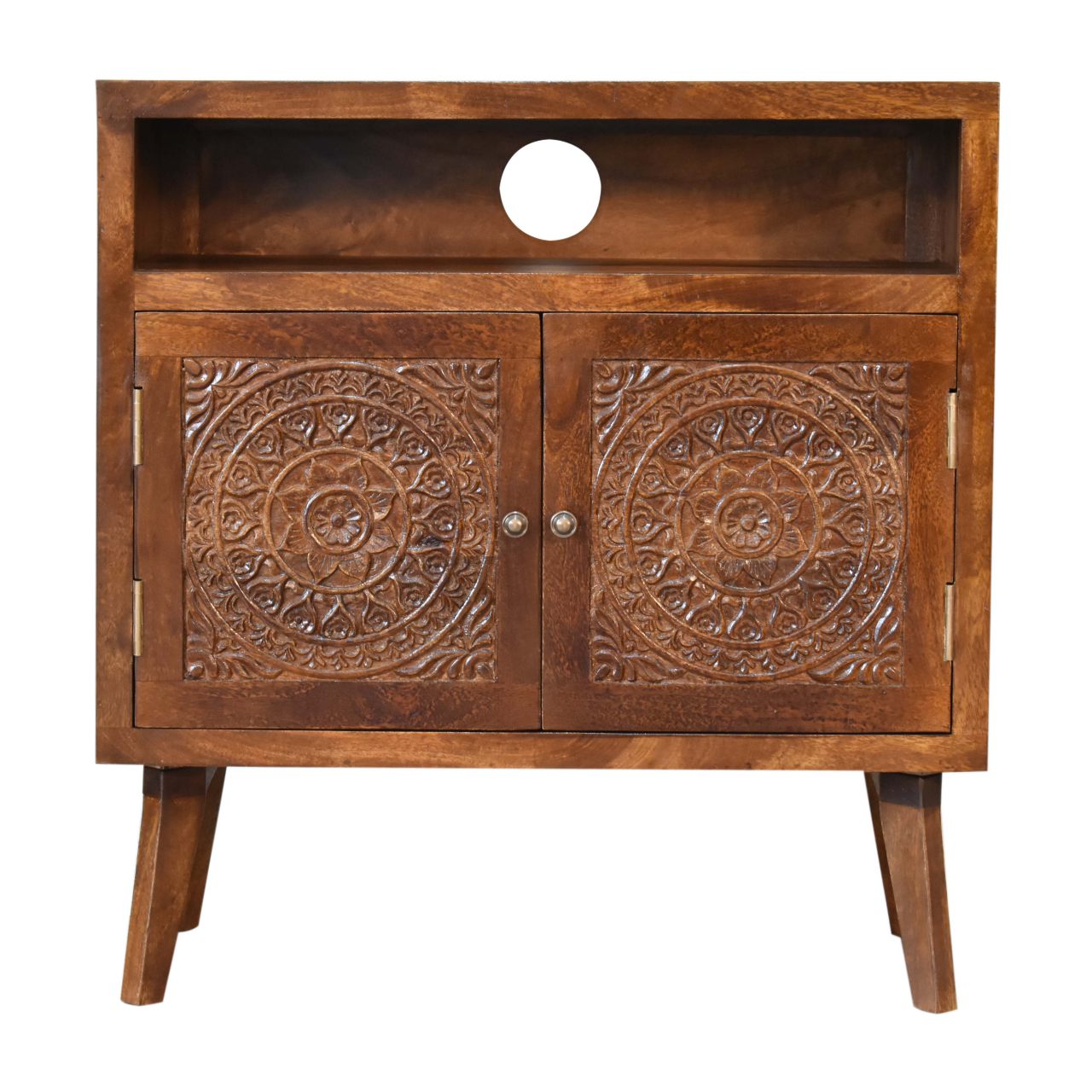 Artisan Furniture Solid Mango Wood Tova Open Shelf Cabinet