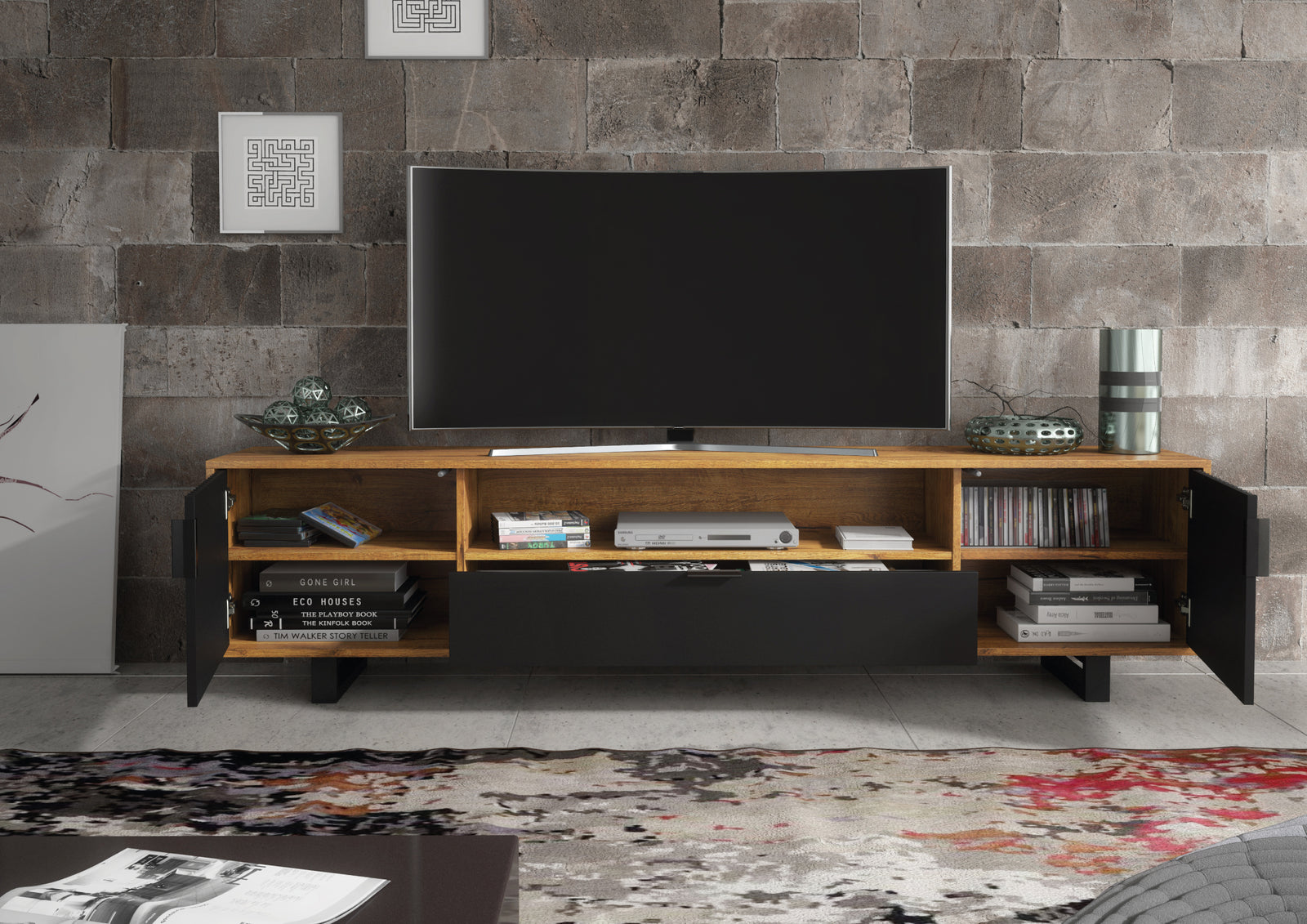Blackridge Tv Unit 200cm - Fluted Design | Oak