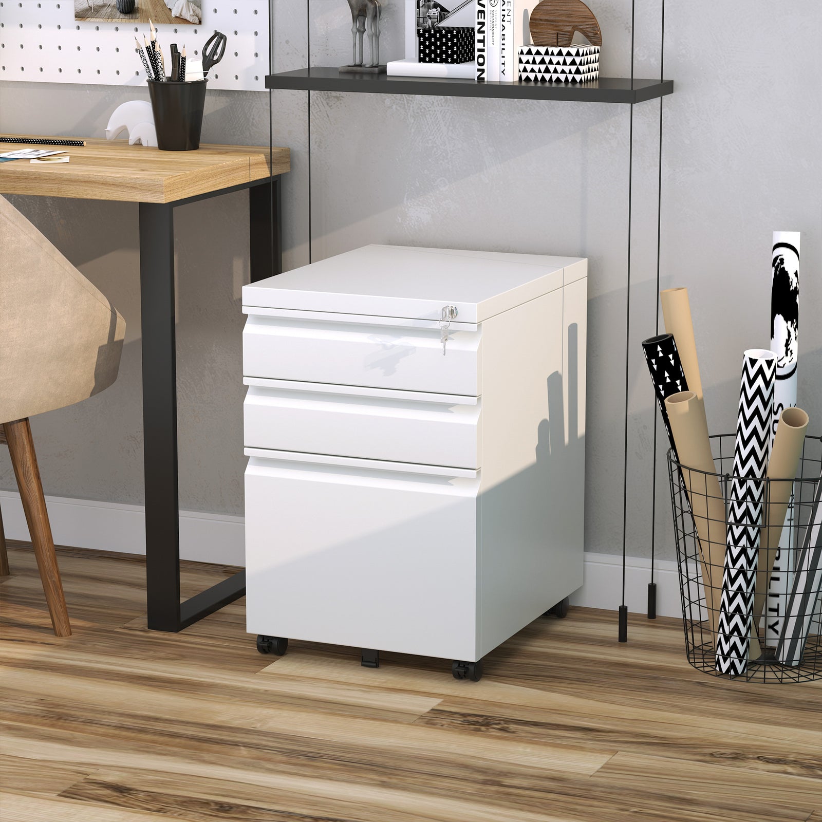 3 Drawer File Cabinet Lockable Metal Filling Cabinet | One Size | White