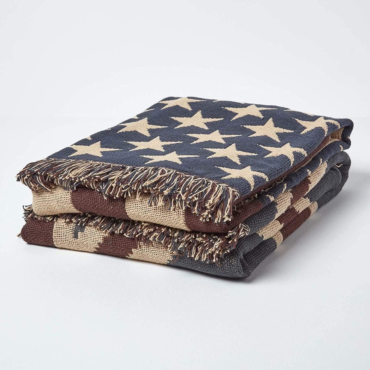Cotton Union Jack Flag Throw | 150cm x 200cm | Cream & Brown