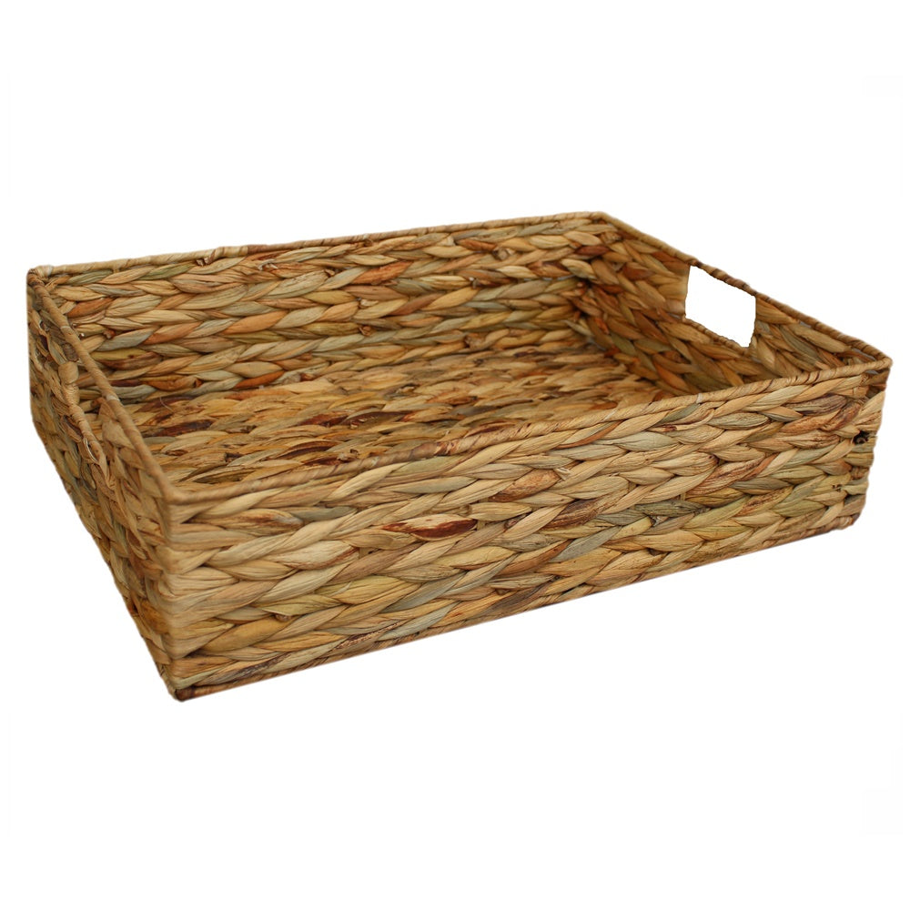 Water Hyacinth Shallow Rectangular Storage Basket | Medium | Brown