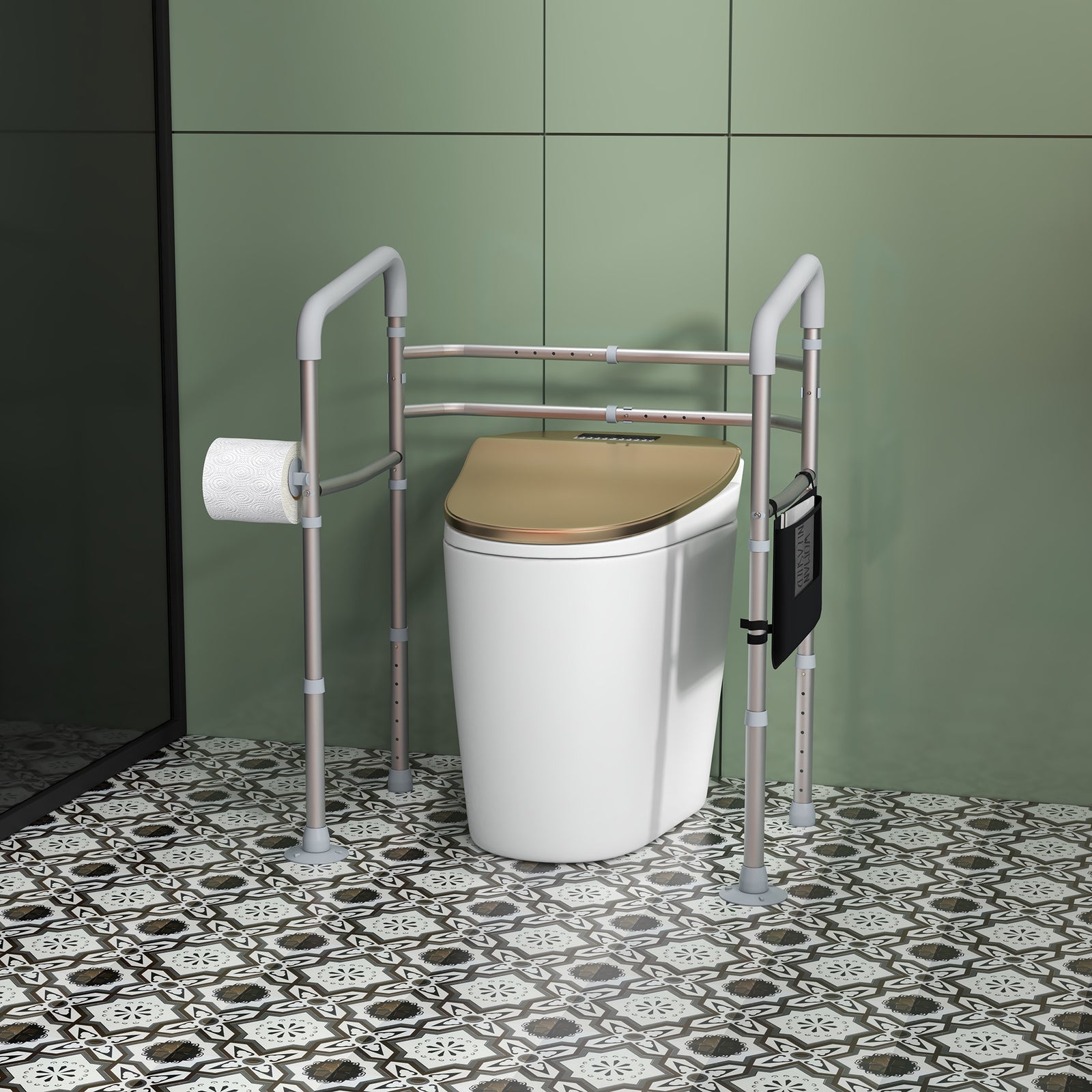 Adjustable Toilet Safety Frame With Rubber Tips Storage