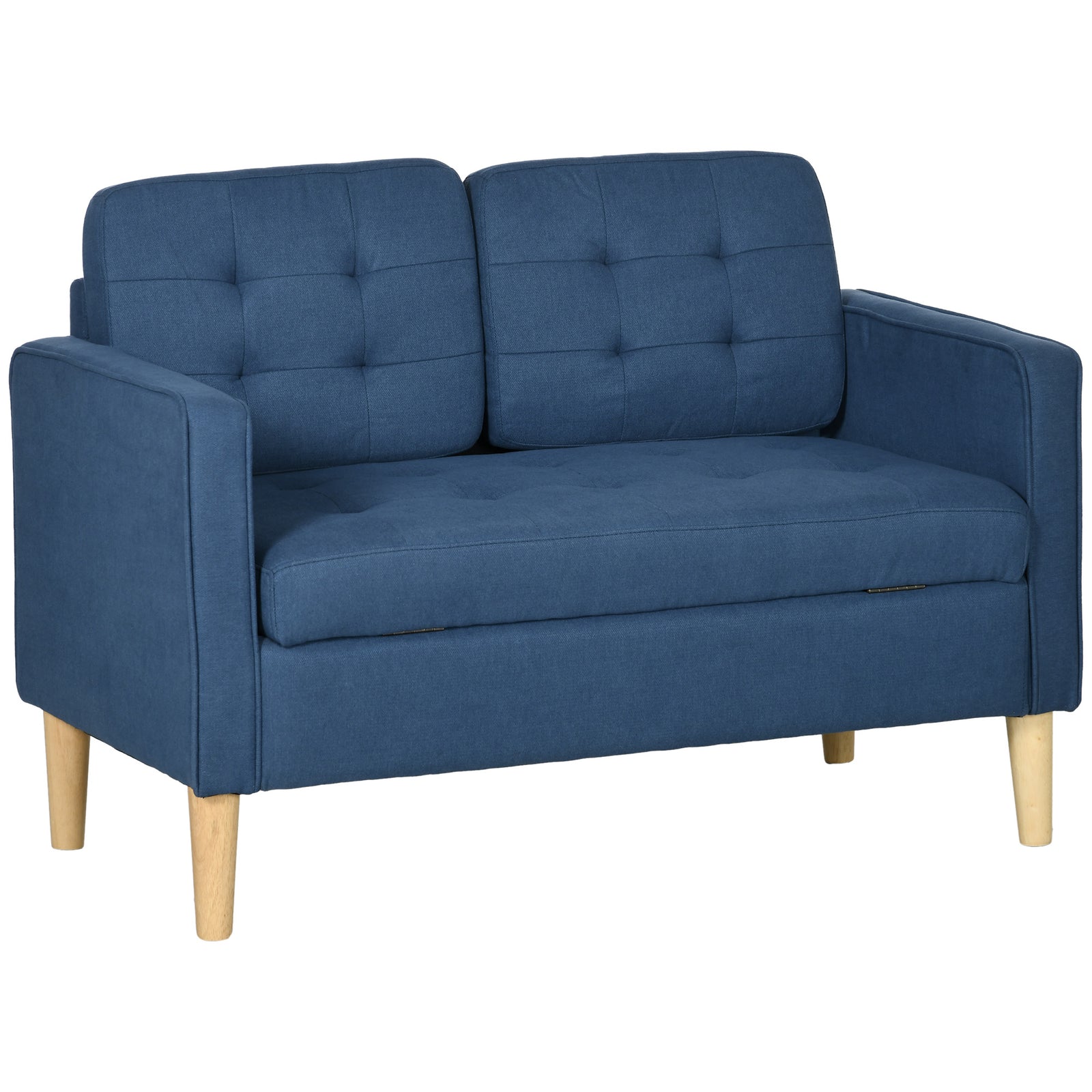 Compact Loveseat 2 Seater Sofa With Storage Wood Legs | One Size | Blue