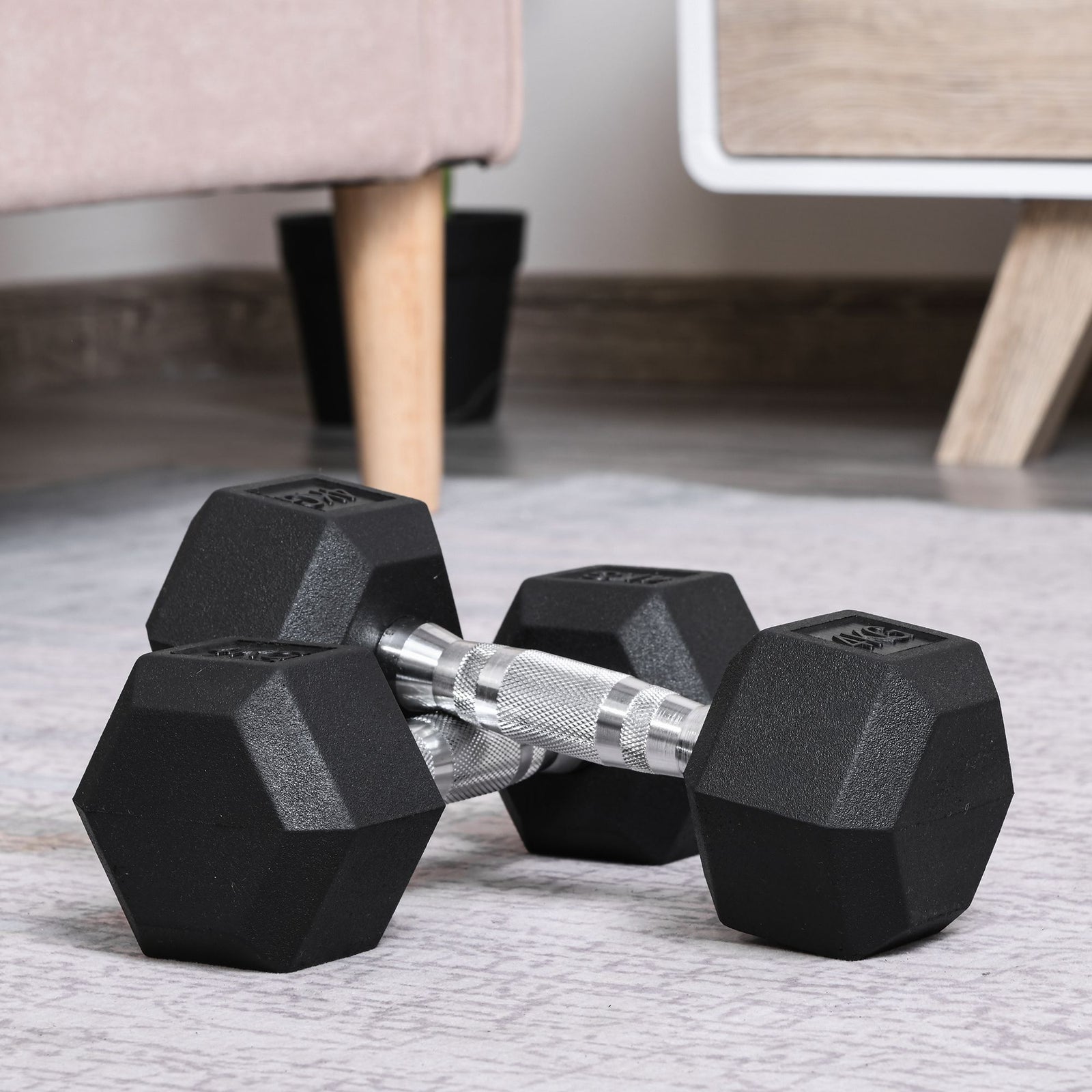 2x4kg Rubber Hex Dumbbells For Home Gym | Black