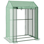 2-room Mini Greenhouse W/ Roll-up Doors & Pe Cover