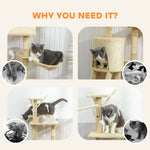 Cat Tree For Indoor Cats, 134cm Scratching Post Climbing Tower | Beige