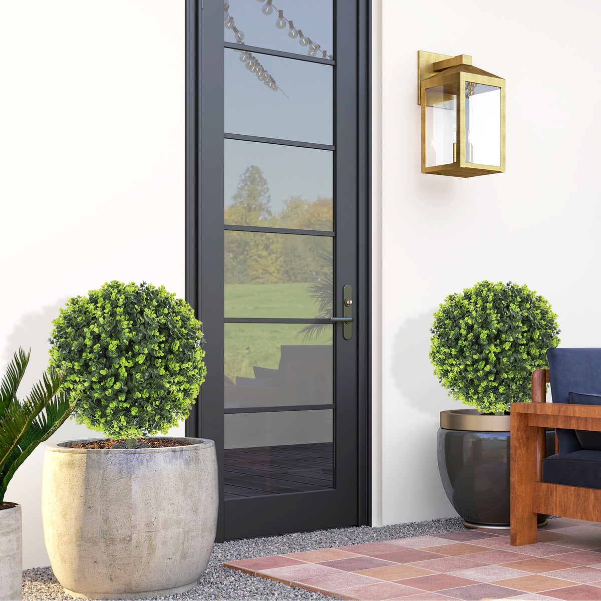 HOMCOM Set Of 2 40cm Artificial Boxwood Topiary Ball Bush For Indoor Outdoor