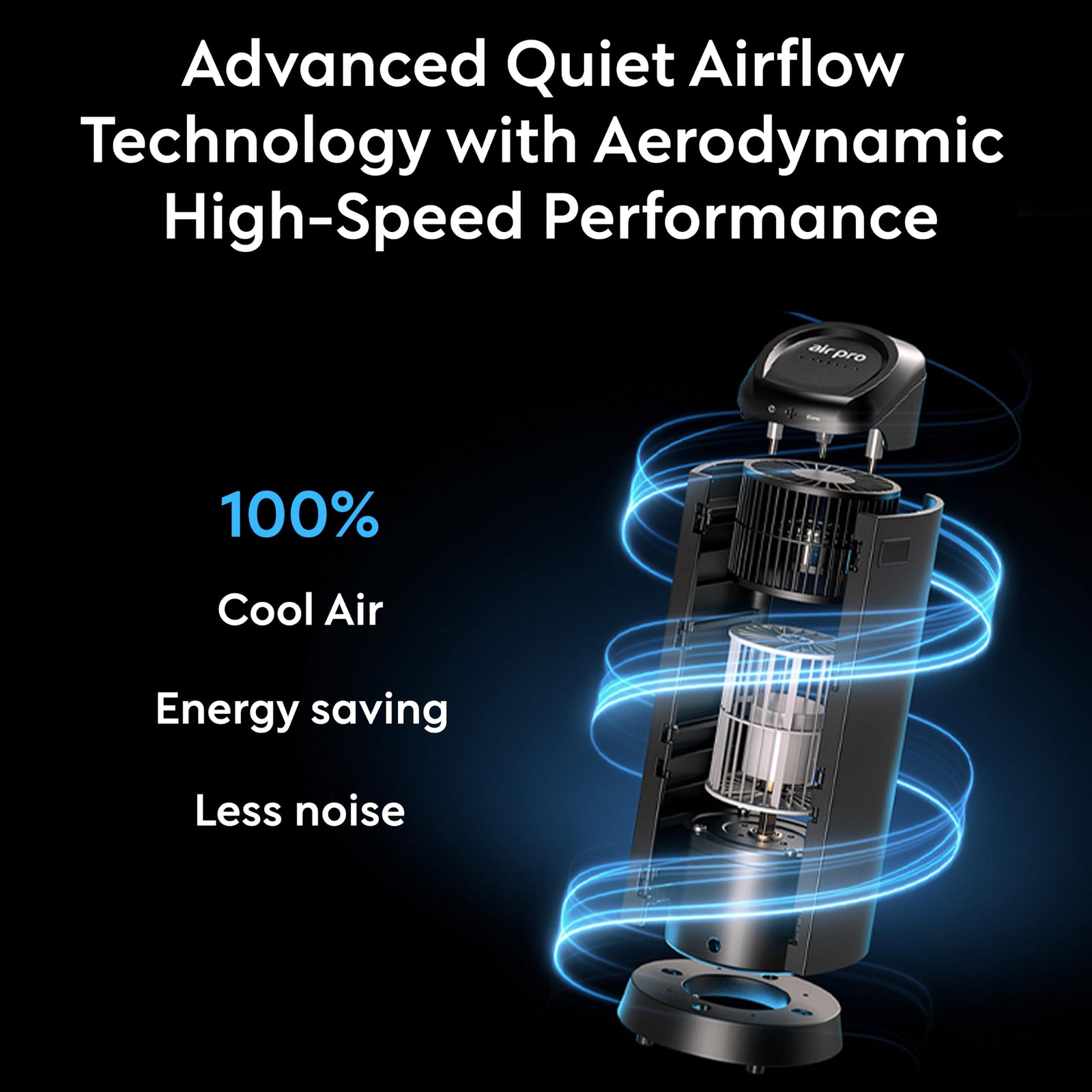 Air Pro 14in Bladeless Desk Fan With Remote Control & 3 Speeds - Black
