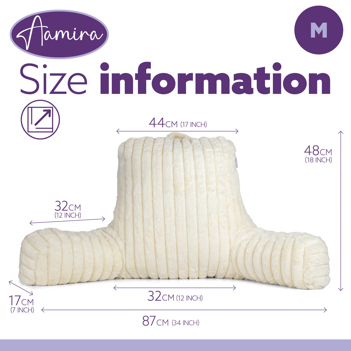 Deluxe Large Reading Pillow, Soft Ribbed Faux Fur, Shredded Memory Foam Cuddle Cuddle Cushion Backrest Arm Support | L | Cream