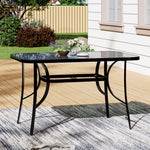 Rectangular Metallic And Tempered Glass Garden Table With Parasol Hole Outdoor - 120w X 80d X 72h Cm