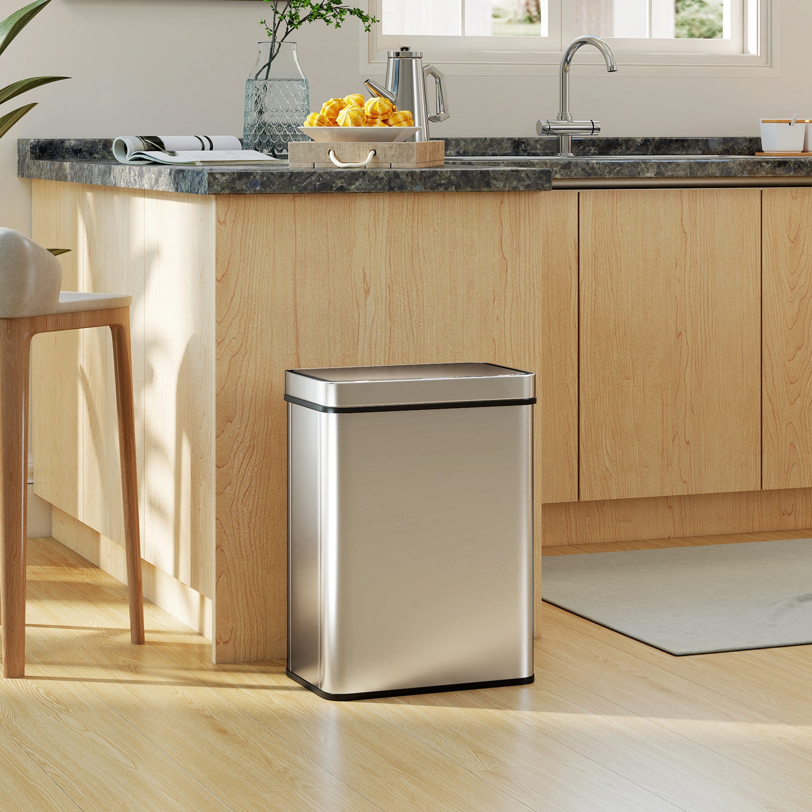 Kitchen Bin With Fingerprint-proof Stainless Steel, Silver Tone | 50l | Silver