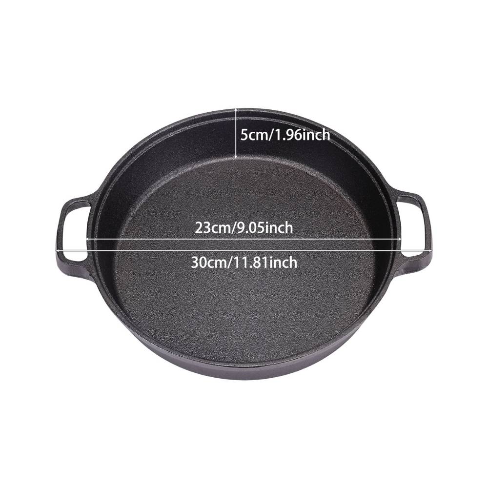 23cm/32cm Dia Black Pre-seasoned Cast Iron Pan | Small | Black