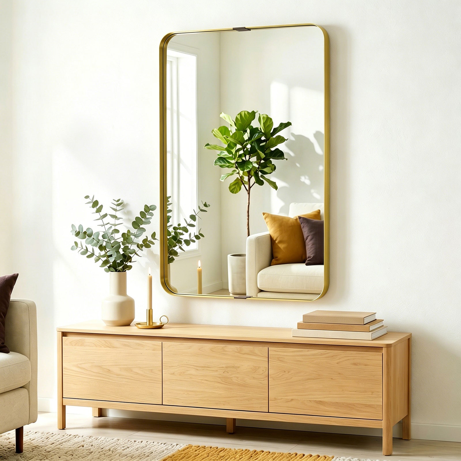 Rectangular Wall Mirror, 90 X 60 Cm Wall Mounted Bathroom Mirror | Gold