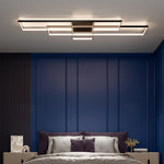 Modern Black Led Ceiling Light, Rectangular Frame, Dimmable Semi-flush Mount With Remote Control