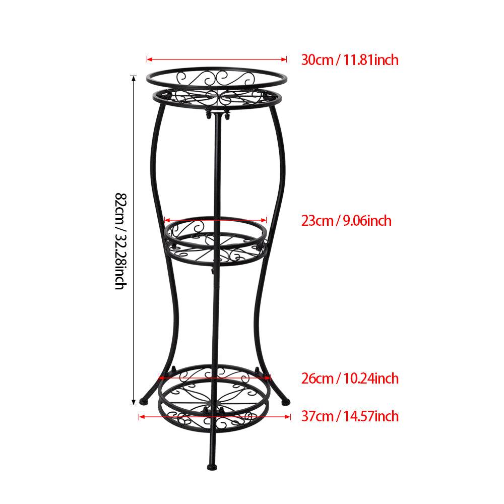 3-tier Black Iron Plant Stand Metal Flower Rack For Indoor & Outdoor Garden Display