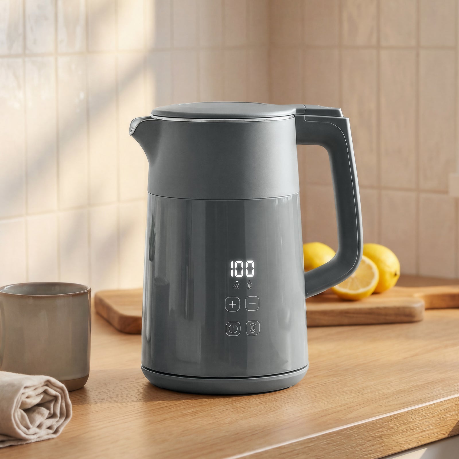 1.7l Fast Boil 3000w Electric Kettle With Led Display | Grey