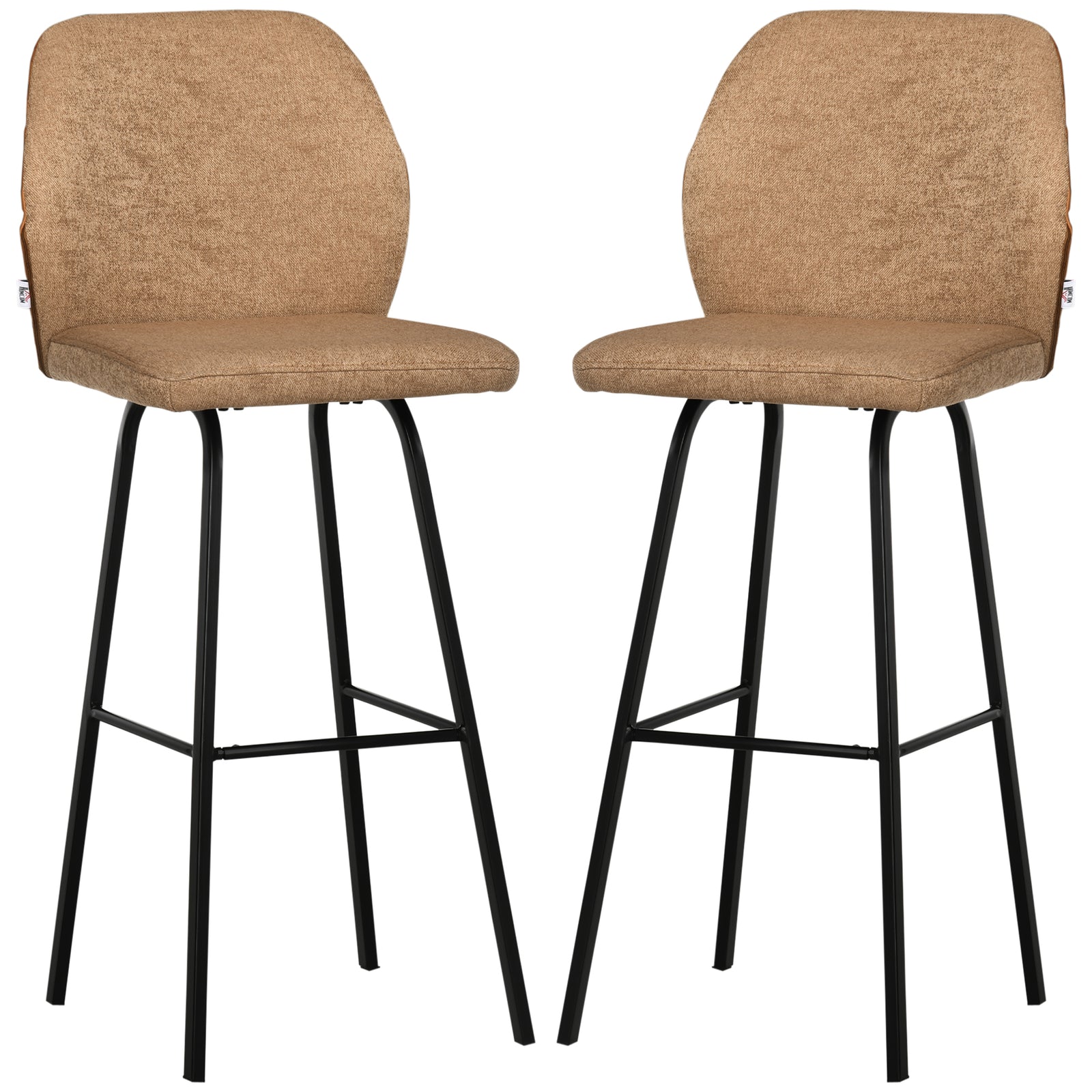 Upholstered Kitchen Stools With Back Set Of 2 | Brown