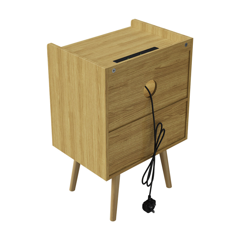 Wooden Nightstand With Charging Station, Bedside Table With Drawer And Open Shelf