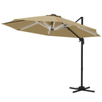 3m Solar Led Cantilever Parasol W/ Base | Khaki