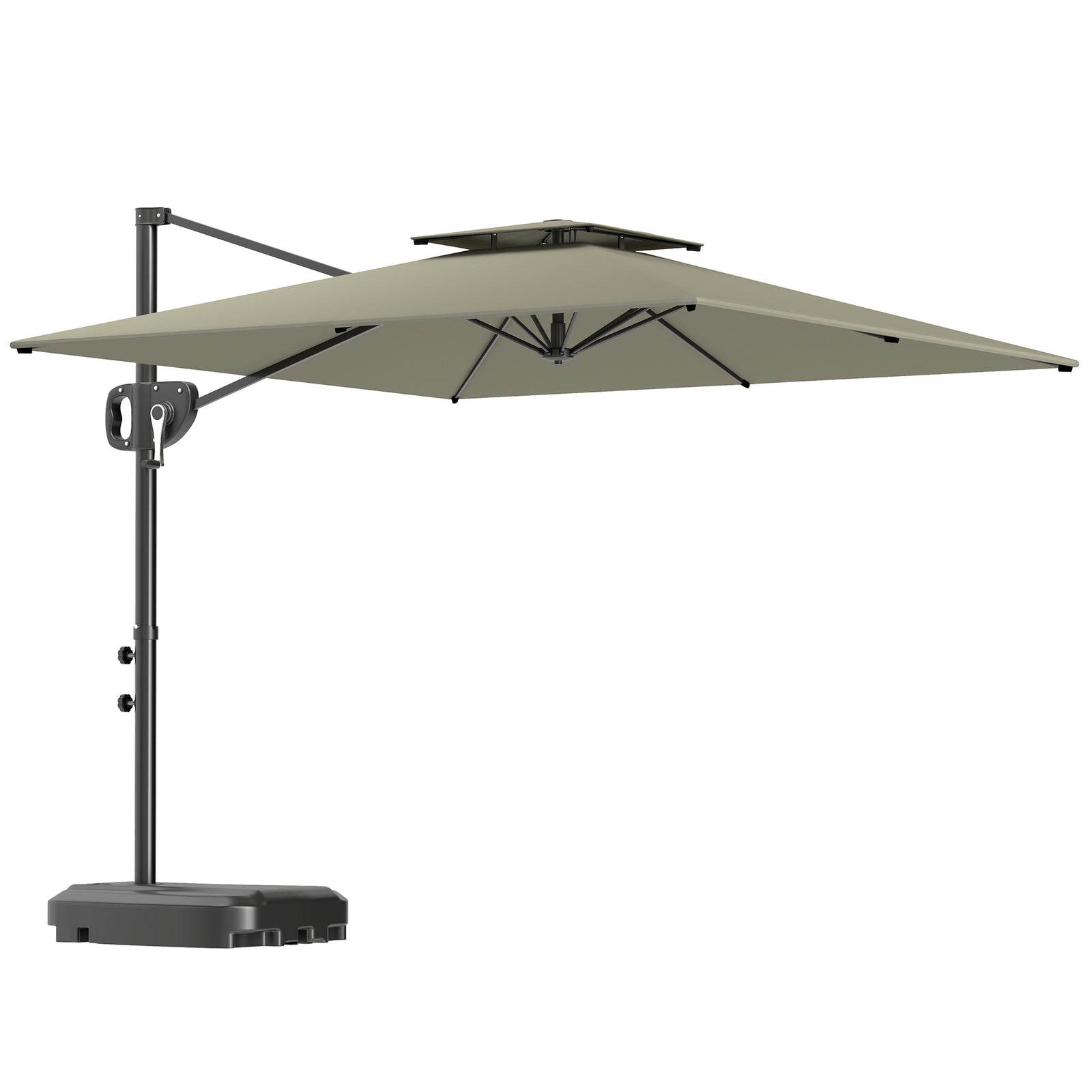 Garden Cantilever Parasol W/ Weighted Base Tilt Crank | Light Grey