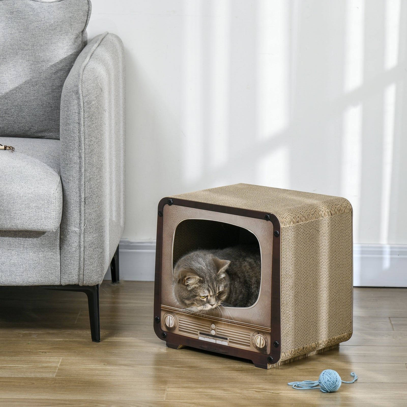 Tv Shape Cat Scratching Board With Catnip, For Indoor Cats, Brown