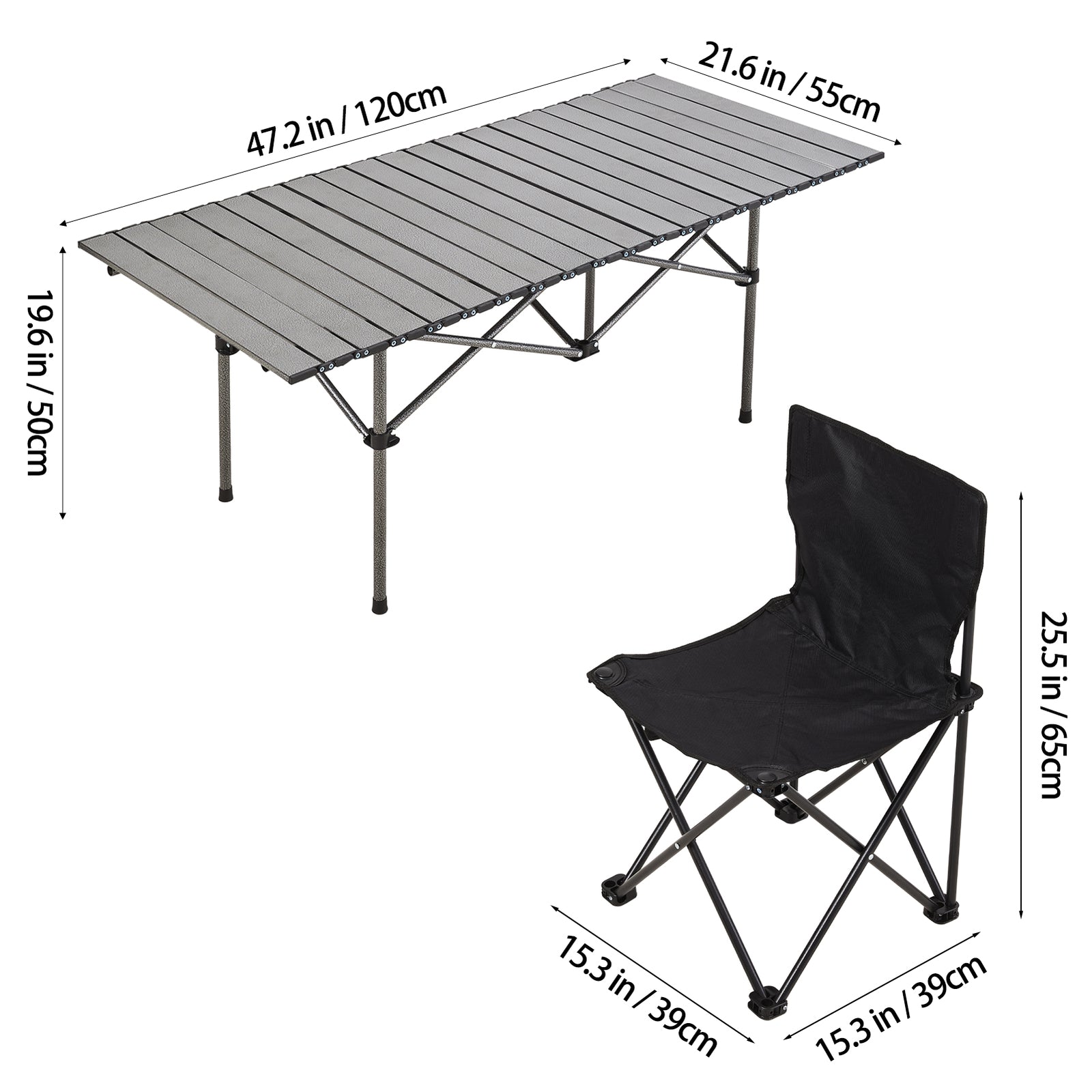 Set Of 5 Portable Folding Camping Table And Chair Set – Lightweight And Compact Outdoor Furniture | Grey