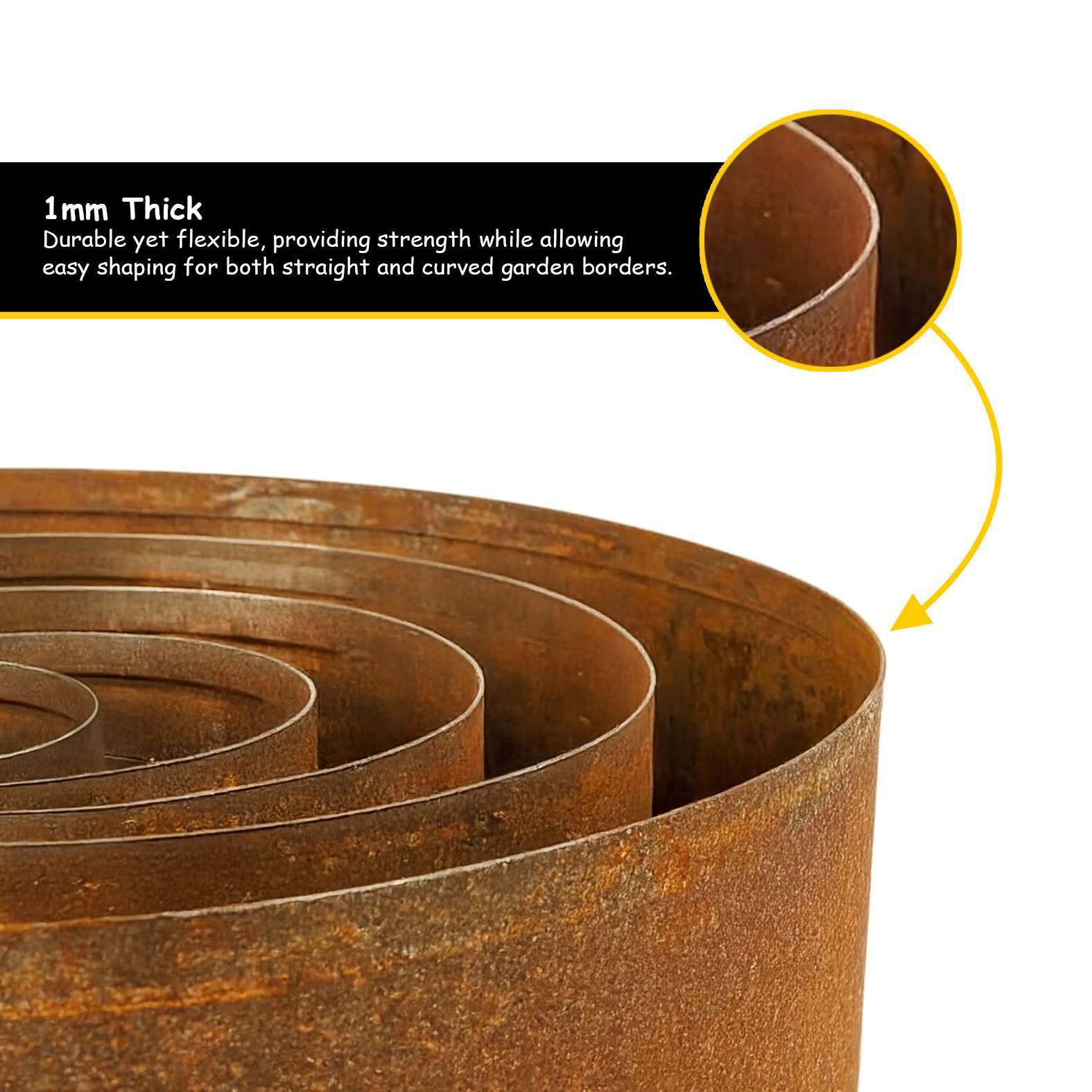 Pre Rusted Corten Metal Lawn Edging Garden Border Roll | 5m | Rust