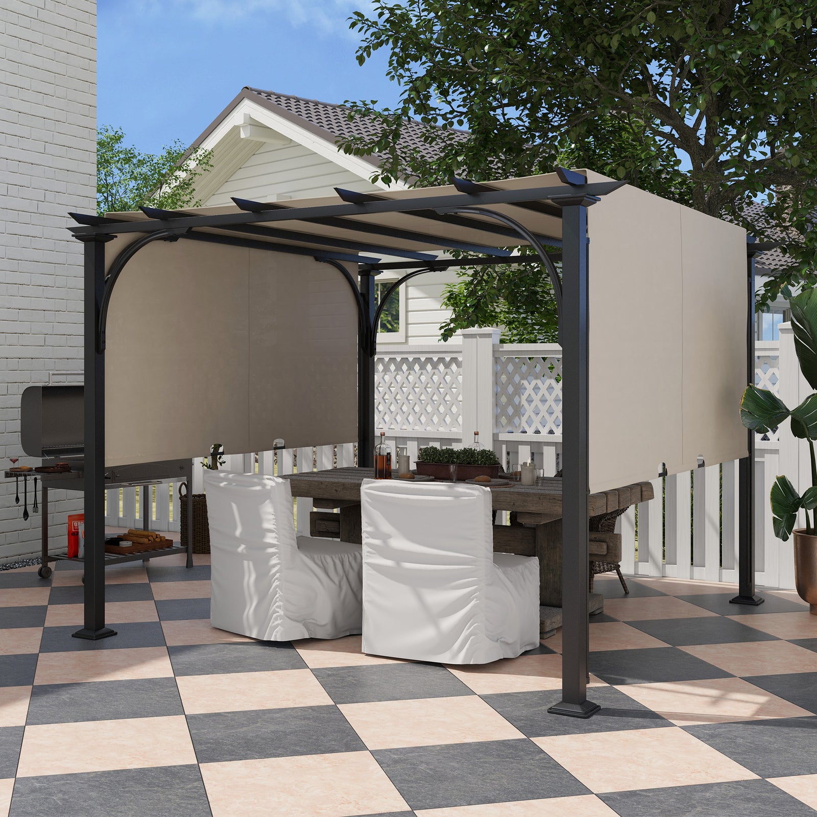 Outdoor Retractable Pergola Garden Sun Shade Patio Canopy | Beige