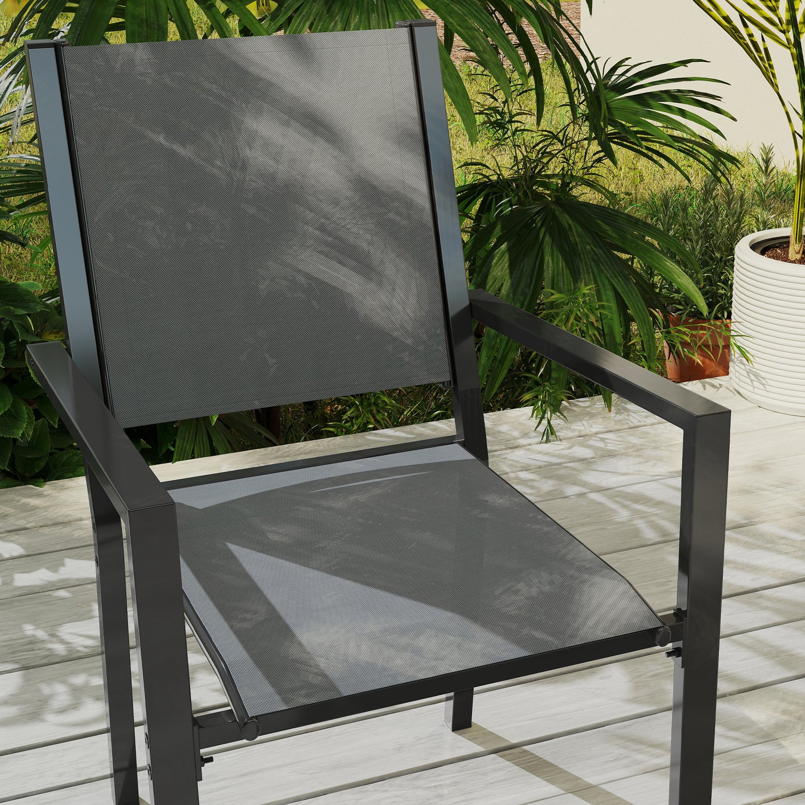 7-piece Wpc Dining Set, 6 Stackable Chairs, Rectangle