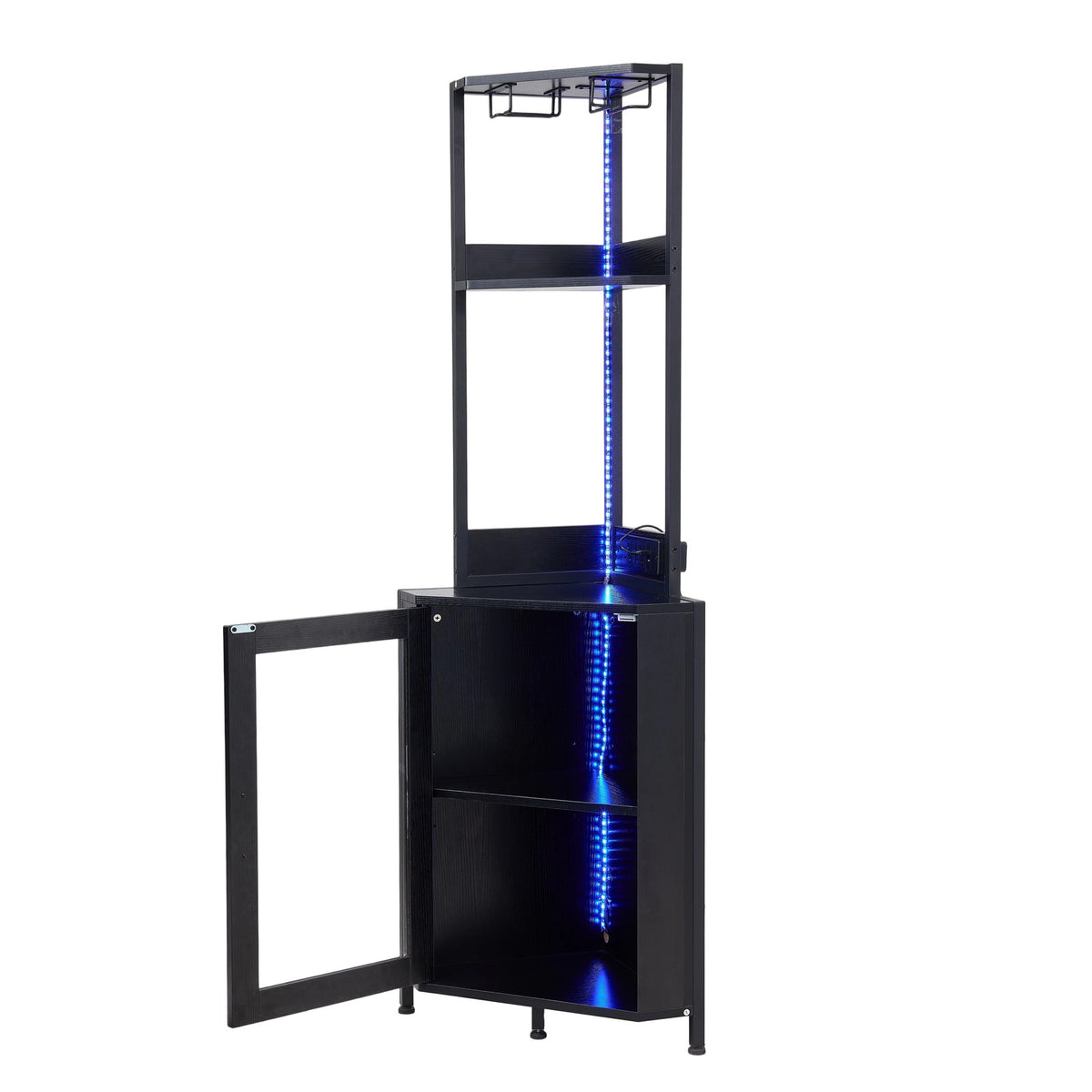 Breeins Industrial Tall Corner Bar Cabinet With Power Socket & Led Lighting