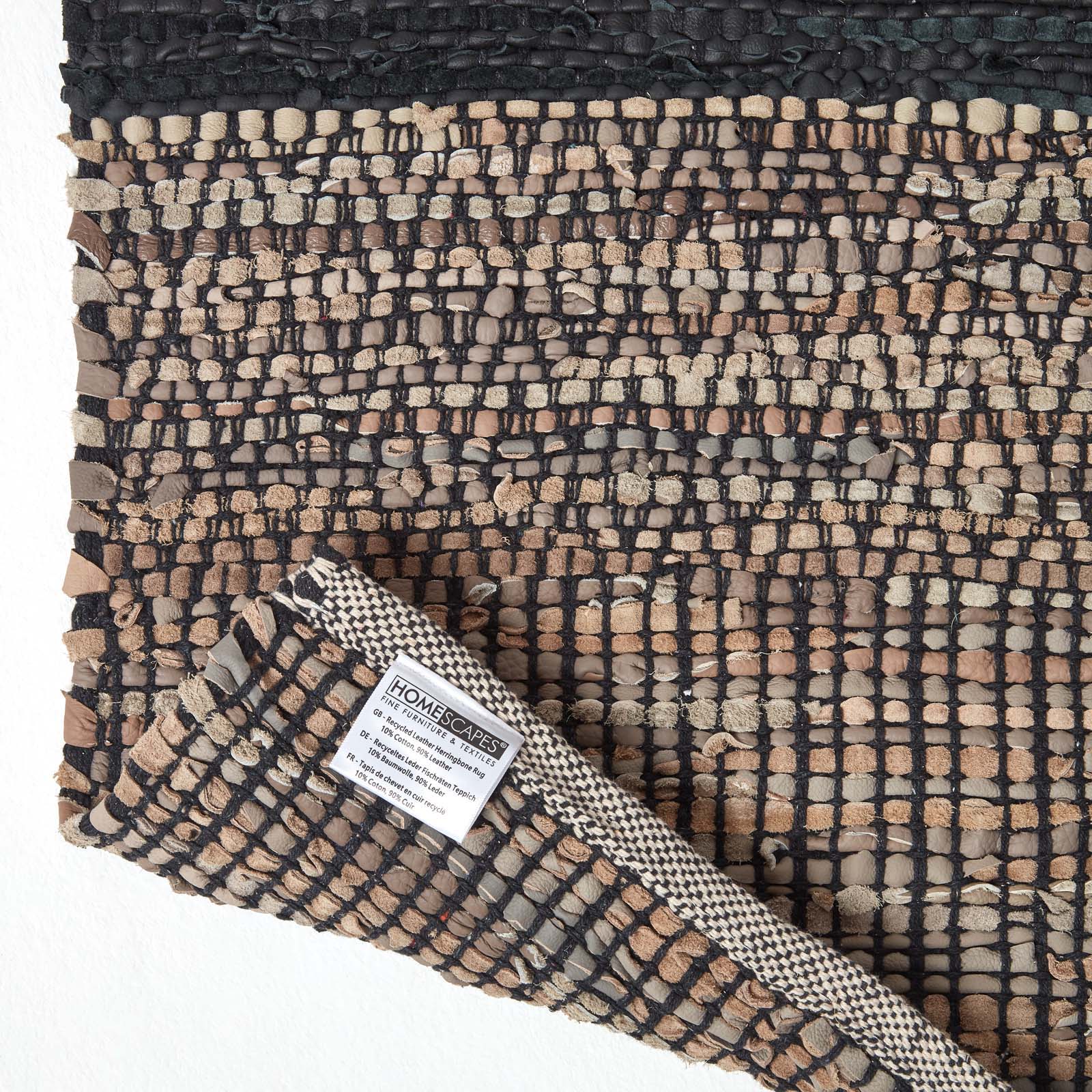 Recycled Leather Handwoven Herringbone Rug | 120cm x 180cm | Black