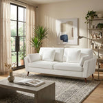 2-seater Chenille Upholstered Sofa With Pillows | White
