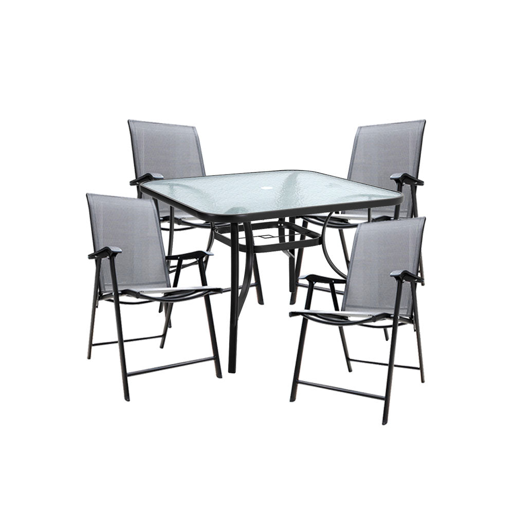 5 Pieces Garden Dining Set Tempered Glass Outdoor Coffee Table And Foldable Chairs