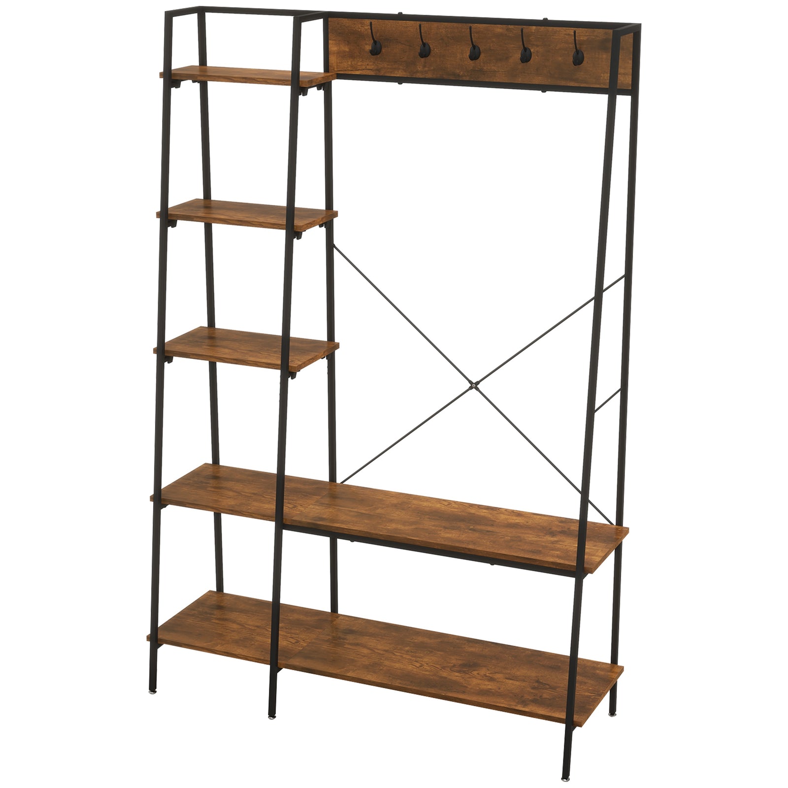 Coat Rack, Coat Stand With Shoe Storage, 5 Hooks For Hallway