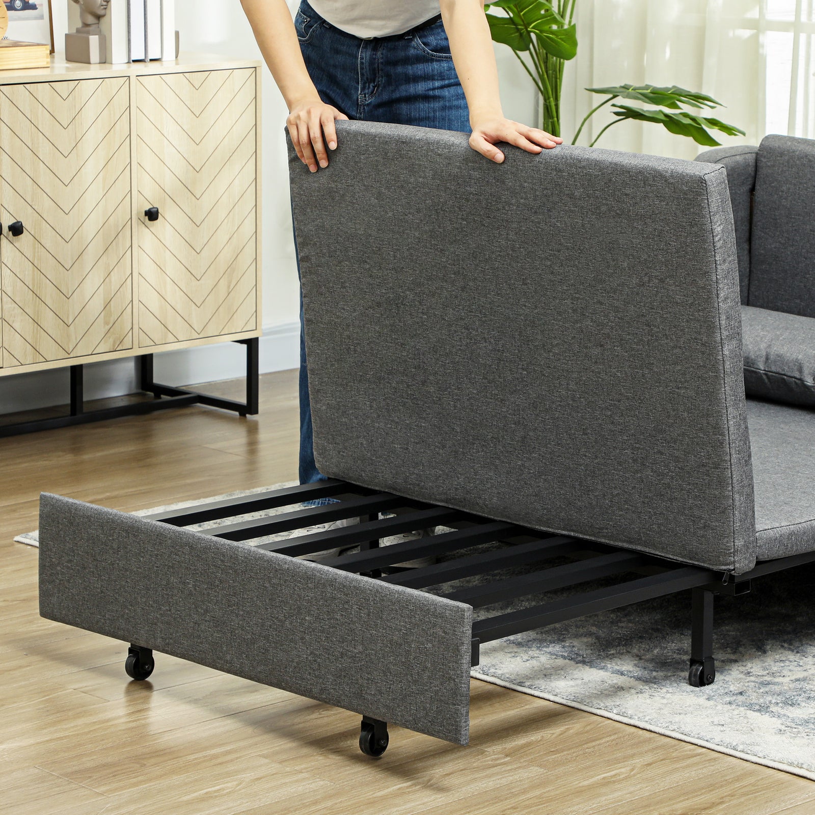 Pull Out Sofa Bed, Fabric 2 Seater Sofa Couch Living Room