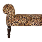 Solid Wood Leopard Print Velvet Bench