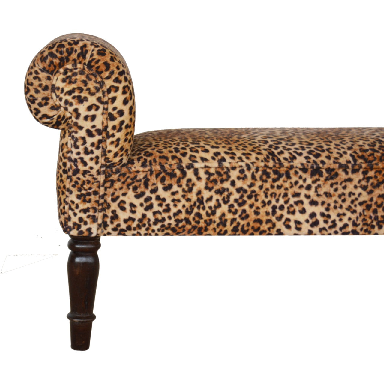 Solid Wood Leopard Print Velvet Bench
