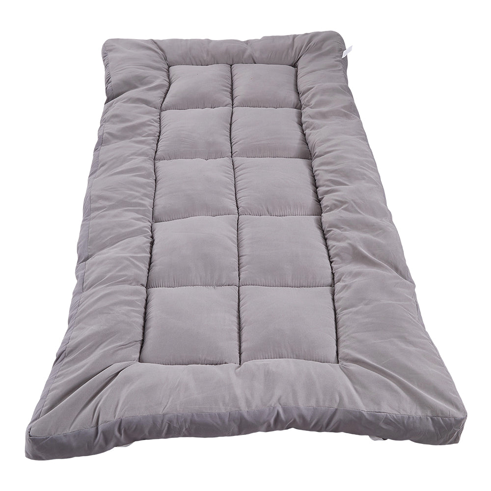 Quilted Mattress Topper With Thick 10cm Padding – Soft Brushed Fabric, Breathable Support & Secure Fit Straps | King | Grey