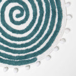 Spiral Cotton Round Bath Mat With Pom Pom Edges | 60cm | Teal