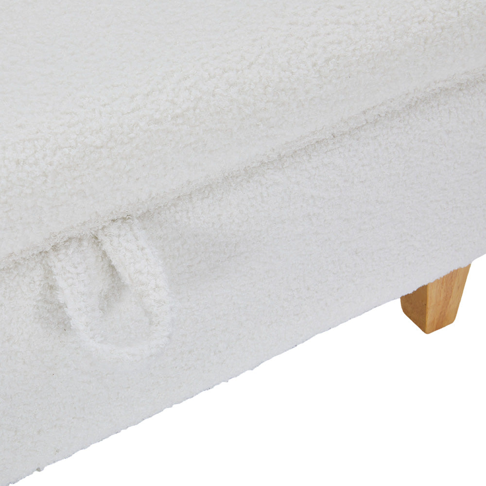White Teddy Fleece Upholstered Storage Ottoman | Large | White