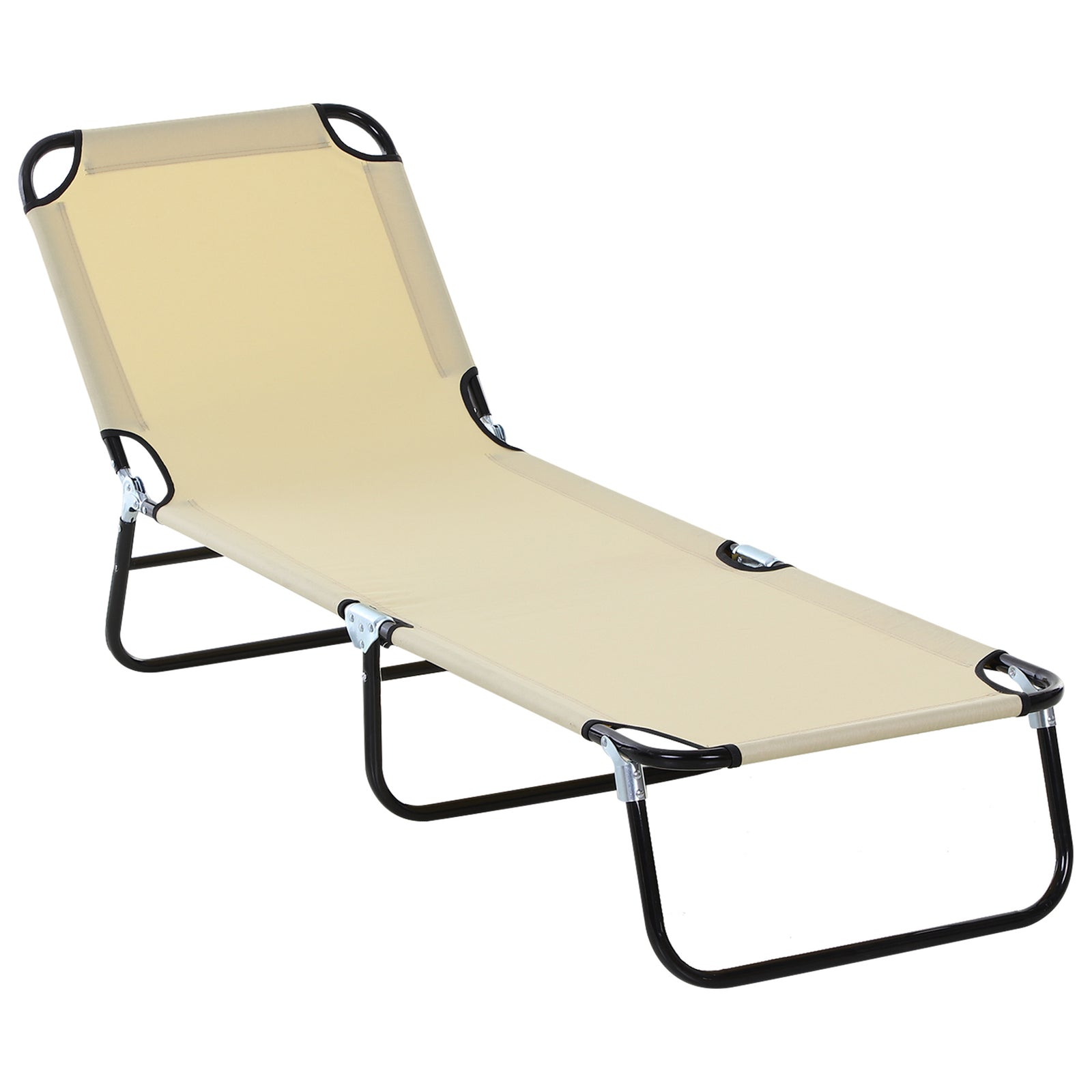 Portable Folding Lounger W/ Adjustable Back | Set-of-1 | Beige