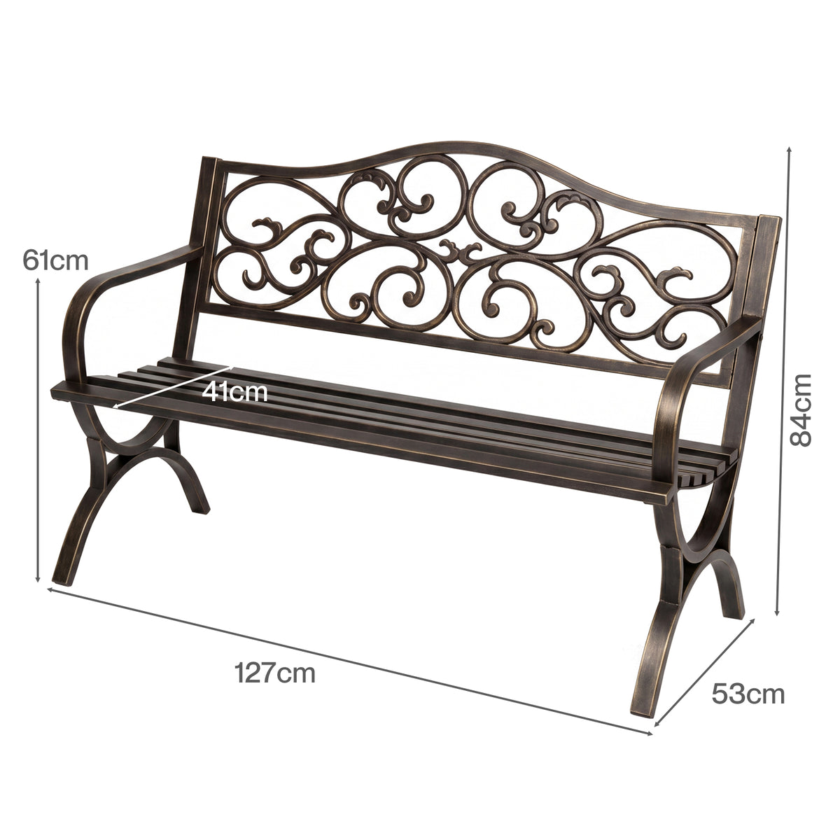 Garden Bench, Outdoor Bench,300kg Metal, Floral Pattern, Bronze | Bronze