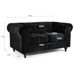 Chesterfield Scroll Arm Velvet Sofa 2 Seater | Black
