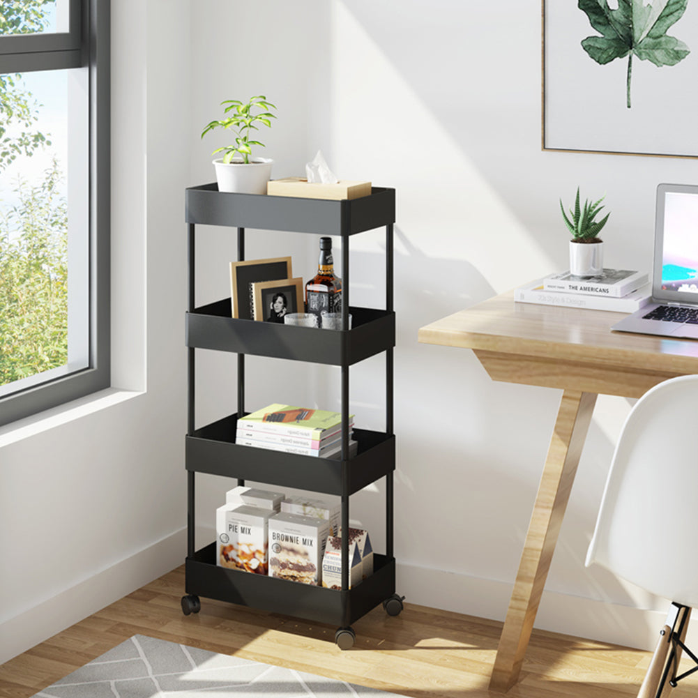 4/5 Tier Rolling Cart Storage Shelf For Kitchen Bathroom Black | Medium | Black