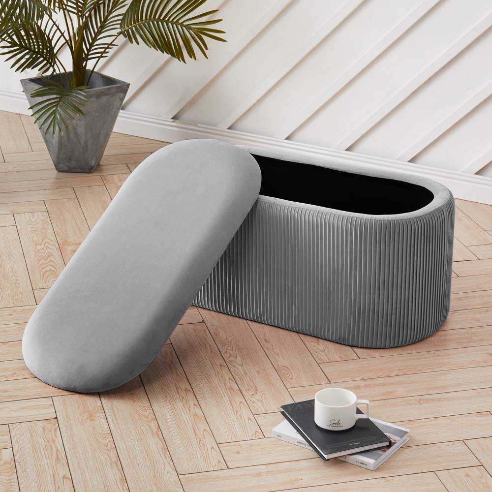 Modern Pleated Storage Ottoman – Lift-up Lid Footstool And Storage Bench, 78 X 38 X 38 Cm