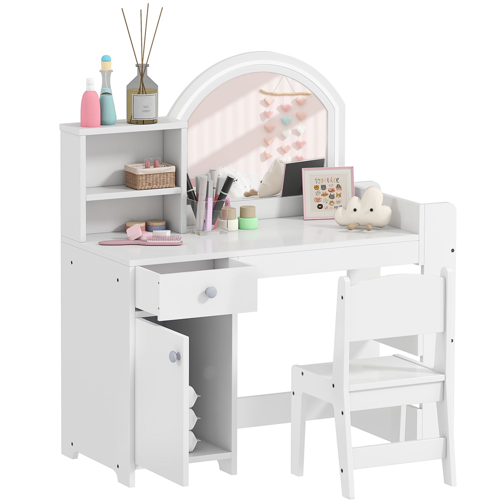 Girls Dressing Table With 2-colour Led Mirror And Stool | White
