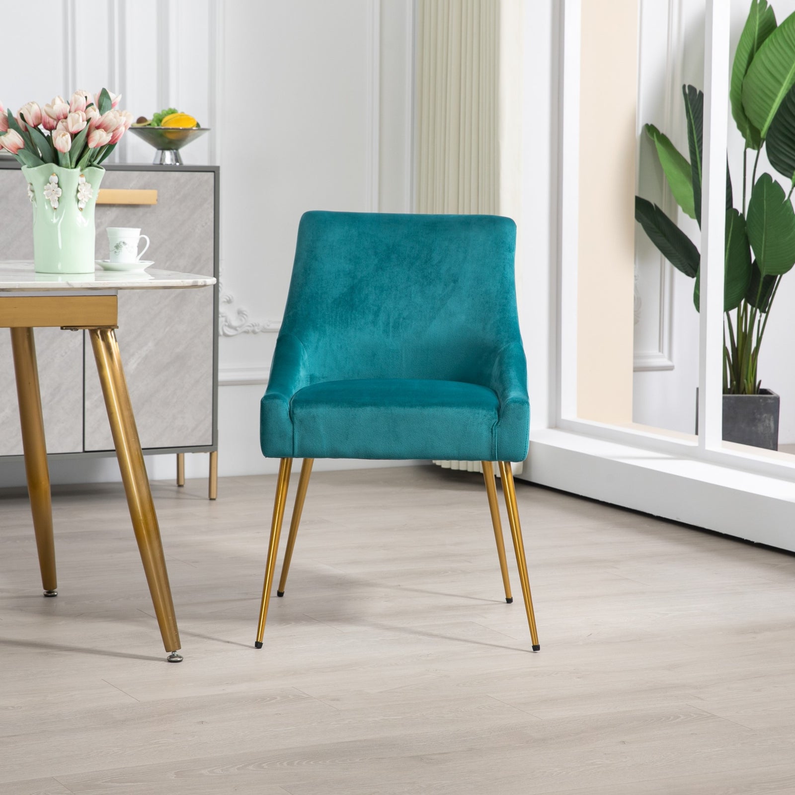 Set Of 2 Lograto Velvet Dining Chairs | Teal
