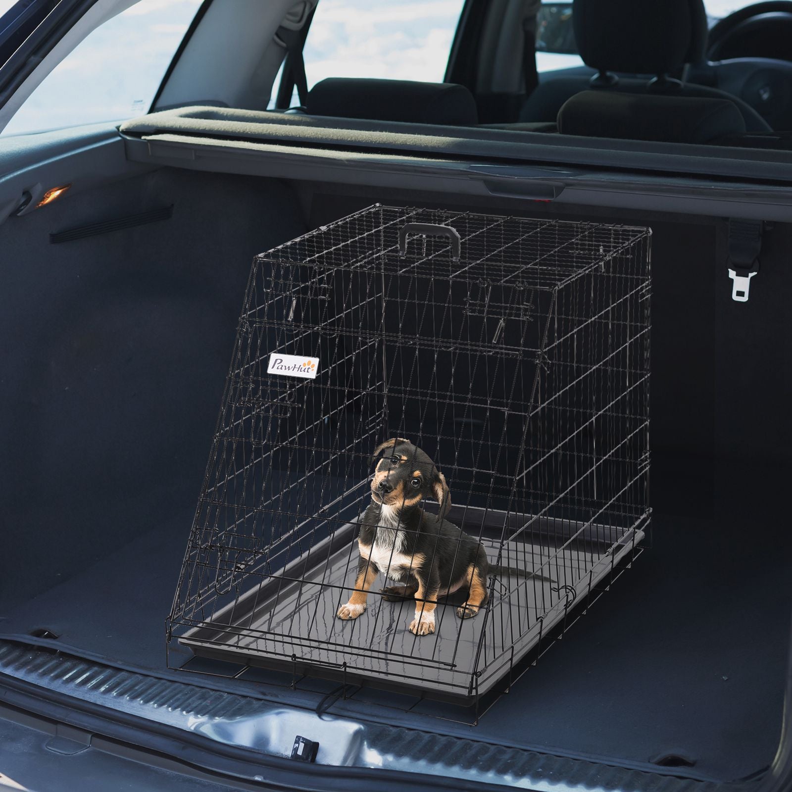 Pawhut Trapeze Collapsible Dog Pet Travel Box Cage Removable Tray 93lx58wx65h Cm