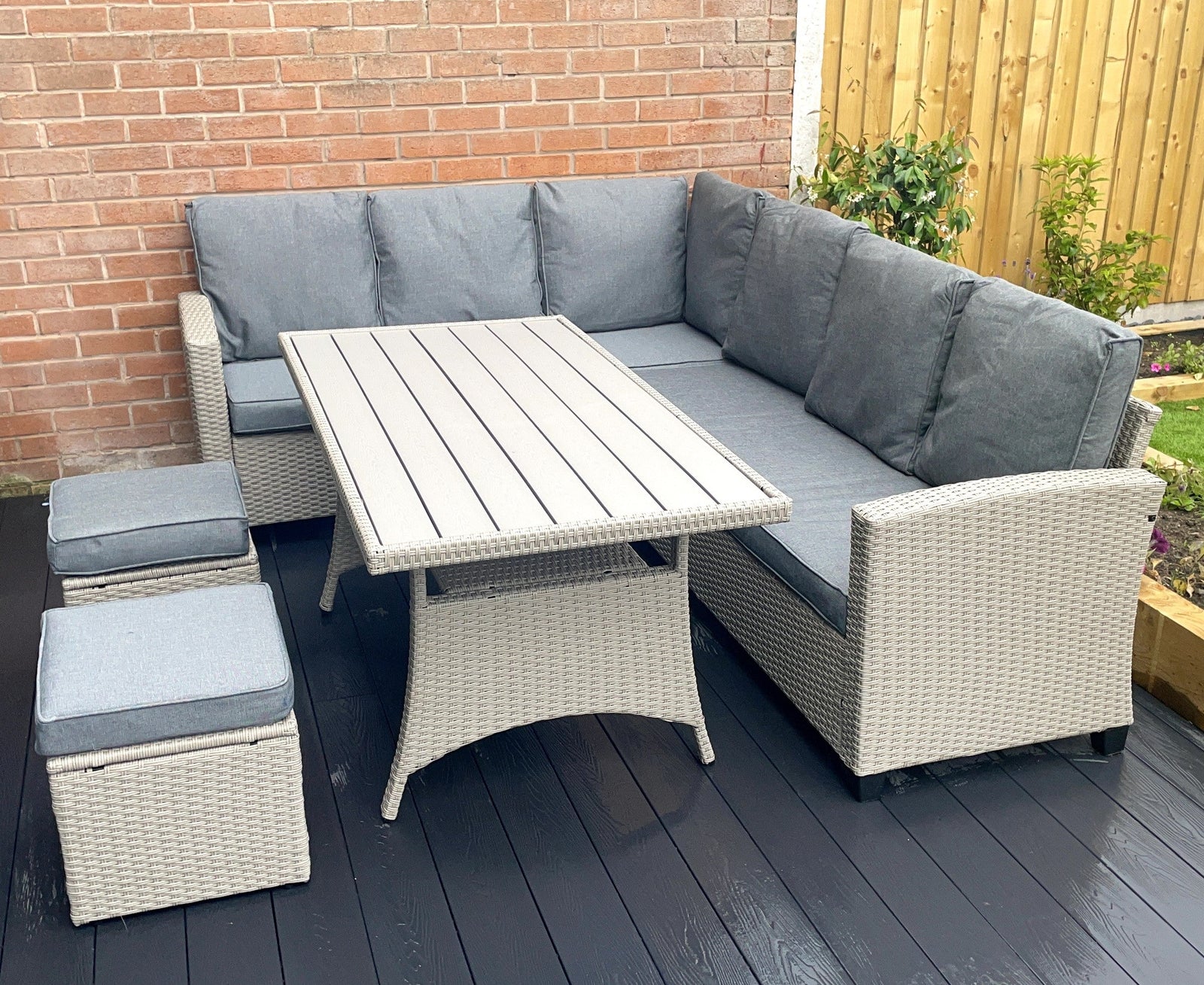 Stylish York 8-seater Grey Rattan Corner Sofa Dining Set For Outdoor Entertaining | Grey